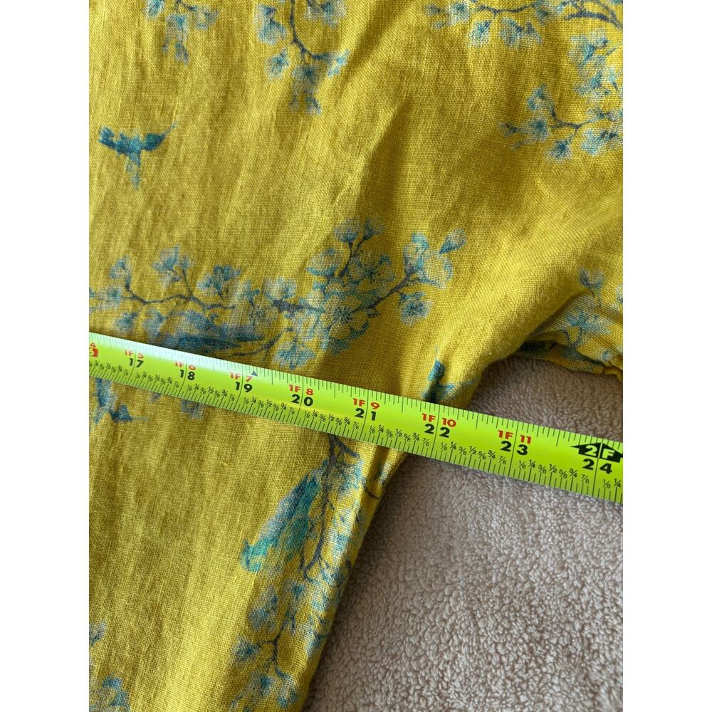 Italian Linen Floral Peplum Blouse Top Mustard Yellow Botanical Cottagecore - Picture 5 of 7